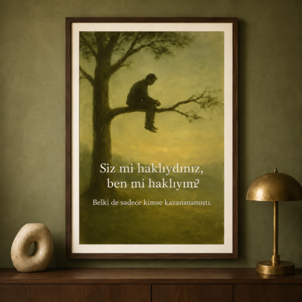 Kimse Kazanmadı yazılı ağaç ve yalnız figür temalı StudioMazart poster